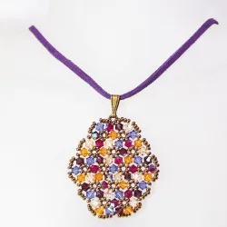 Pendant 65cm - Malvina Oval-Purple Suedine - Pendant 65cm - Laiton bronze